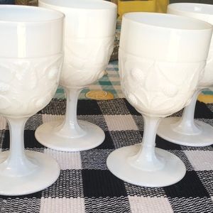 Vintage Milk Glass berries stemware/wine glasses